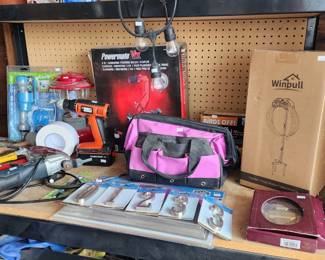 Tools, House Numbers, Hose Holder, Various tools such as hammers and electric power drills