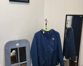 Rustic Hook Mirror,  North Face jacket, Wall mirror