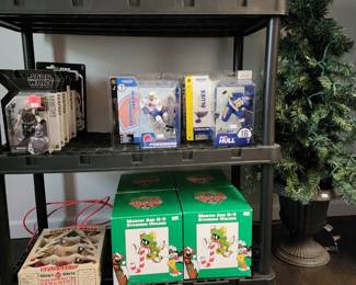 Hockey Player Figures, Shiny Brote Ornaments, 	Marvin the Martian Stocking Holder