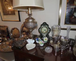 Crystal, silver plate pieces,, Belleek and Coalport.