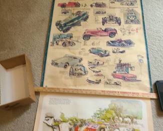 MG Fifty Years of Sports Cars poster appx 25 x 36 inches, torn at top left corner and a 1980 Fiat wall calendar 21x24