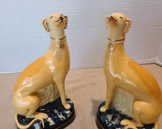 Pair of early 20th century Italian Borghese whippet greyhound dog bookends.