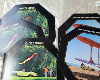 Three copies dealer brochures 1977 Go Fly A Midget and two copies MGB-The Wide Open Sports Car