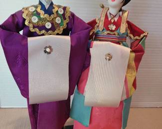 Handmade Korean bride and groom figures 13 in. tall. Made in 1981 by Mrs. Chang of Wichitas delicious Ah-So restaurant.