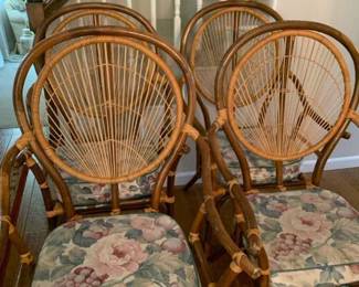 4 Caned back chairs with cushions -some repair needed