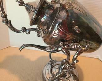 Vintage silver on copper, coffee or teapot with warming/pouring stand.