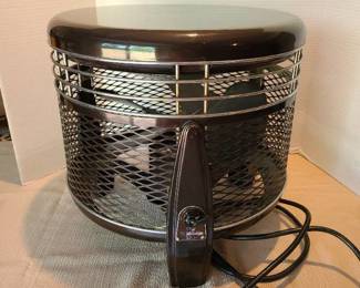 Vintage and working 1950s black Emerson Electric hassock fan. Model 74646 - AG. 14.5 in. tall, 15 in. diam.