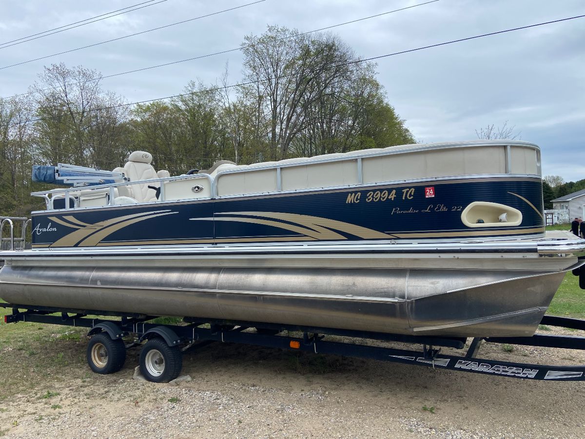 22’ 2008 Avalon Paradise L Elite Pontoon boat with 115 hp Yamaha outboard 4-stroke motor; includes 2009 Karavan tandem axle trailer; all in very good condition! 