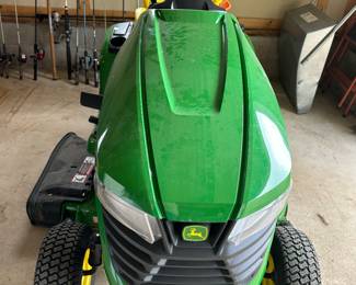 2023 John Deere X370 lawn tractor with mower deck and snowblower; like-new condition