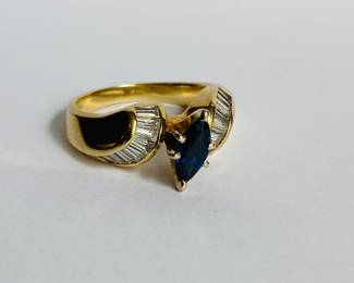 14 karat gold diamond and sapphire ring