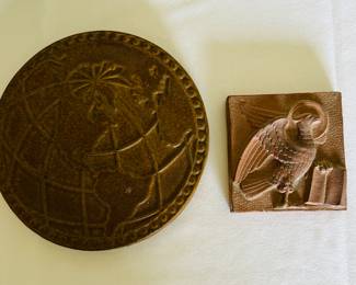 Round Pewabic 1995 Detroit tile; square Ellison tile