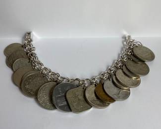 Sterling silver coin charm bracelet