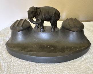 Antique cast iron elephant inkwell desk piece