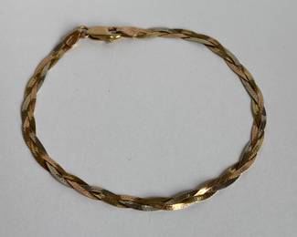 14 karat braided tri-color bracelet