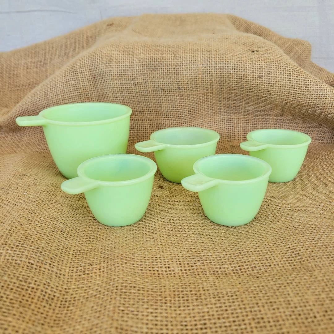 Jadeite Measuring Cups: 1 Cup, 1/3 Cup, (3) 1/4 Cup