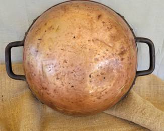 Antique Large, Very Heavy Copper Mixing Bowl w/Riveted Cast Iron Handles
