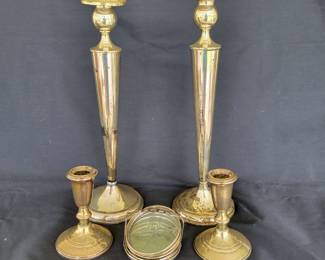 Sterling Weighted Candlesticks, Sterling/Crystal coasters