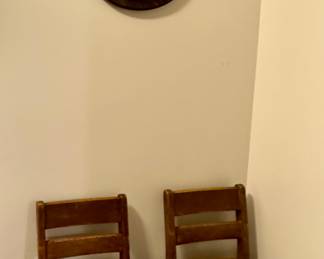 Antique Oval Framed Photograph;  Pair of Wooden Kids Chairs