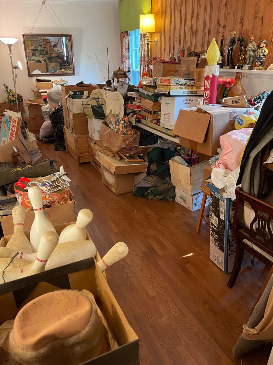 The photos listed are of the items being pulled out of the attic closet cabinets, etc. nothing has been organized yet. Additional photos will follow after we get all of the boxes, unpacked, etc..