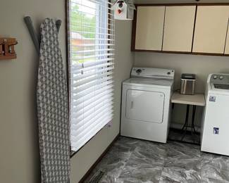 Washer/dryer set , items in closet, bird house