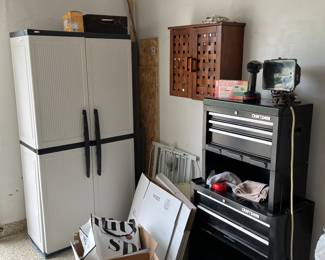 STORAGE SHED WITH ITEMS INSIDE AND BETTER PICTURE OF THE WHOLE TOOLBOX