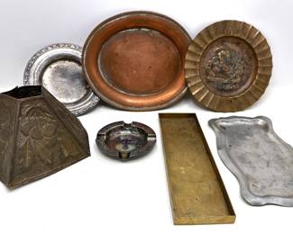 Antique & Vintage Trays, Lamp Shade & Ireland Shannon Airport Ashtray, Copper, Pewter, Silver Plate & More
Lot #: 40
