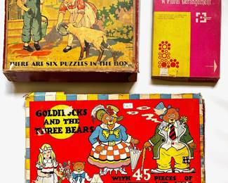 2 Vintage Puzzles: Set Of 6 Farm Puzzles, Goldilocks & Block Game
Lot #: 142