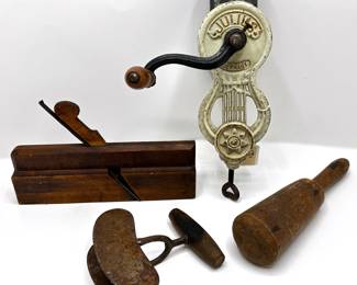 Vintage Gadgets: Julius Cheese Grater, Woodworking Moulding Plane, Pestle & Chopper
Lot #: 88