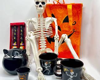 Halloween Skeleton, Cat Votive Holder, Candles, Mugs & Other Halloween Decor
Lot #: 157
