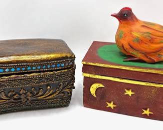 2 Vintage Decorative Boxes: Embellished From India & Wood With Chicken
Lot #: 78