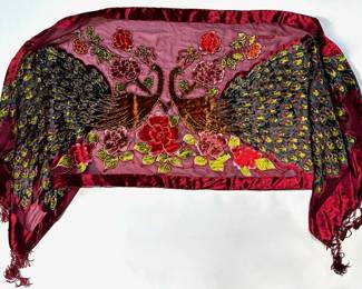 Large Velvet Beaded Fringed Peacock Shawl
Lot #: 7