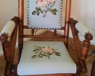 Antique American Needlepoint Rocking Chair Gorgeous color  pic 1 of 2