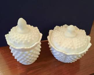 Hobnail Pattern Milk Glass Candy Jar and Sugar Jar 1950's