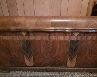 Very Large Deco Style Antique Chest Burl Woods
