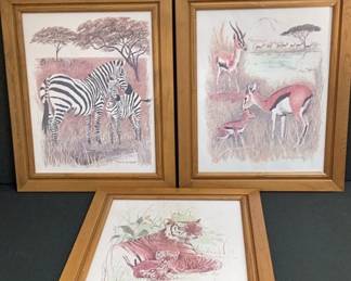 Gloria Eriksen African Animal Families In Bamboo Styled Frame