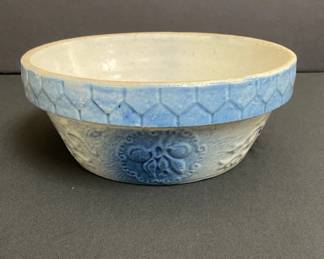 Blue White Salt Glazed Stoneware, Fruit Picket Fence Pattern, 9 Batter Bowl