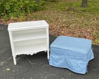 Small White Bookcase Table Rolling Slipcovered Ottoman