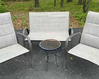 Sling Loveseat, Chairs Brown Metal with 16 Round Metal Table