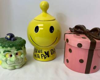  012 McCoy Yellow Smiley Face, Cake Boss Present Vigor Green Monster Cookie Jars