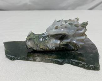 Moss Agate Dragon on Slab