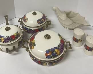 Cornucopia Enamel Brass Pots, SP Shakers  Lenox China Cornucopia