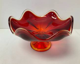 Vintage Viking Glass Red Footed Compote Candy Dish
