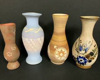 Signed Navajo Pottery by Ronda Thomas Three Pottery Vases