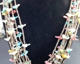 Zuni beaded necklace with bird stones