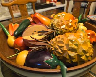 Vintage Hand Carved Wood Fruit Bowl