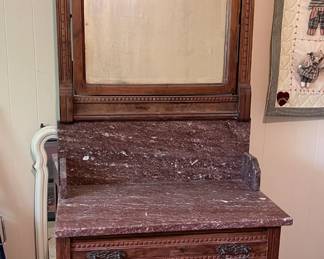 Antique marble top washstand and mirror