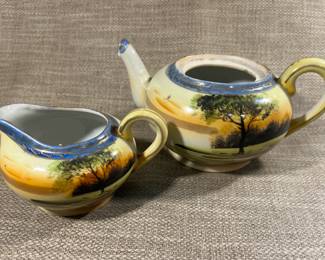 Hand painted tea pot and creamer from Japan