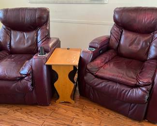 Lane wine colored leather electric recliners with cup holders
