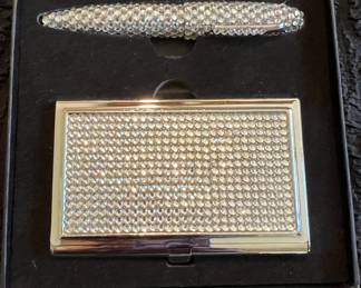 Rhinestone pen and card case