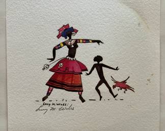 Pen and ink print signed by Lucy M. Wiles